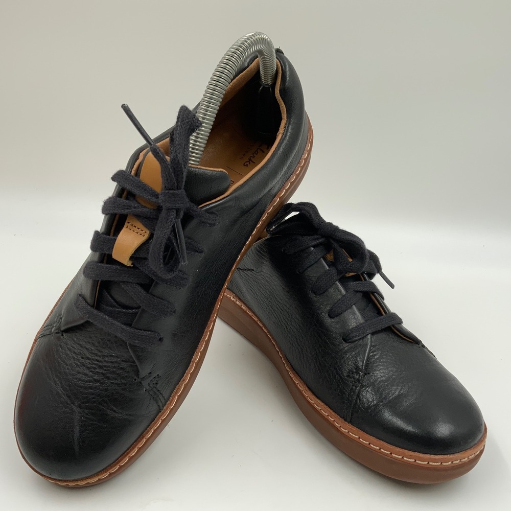 Clarks Artisan Black Leather Lace Up Sneakers Cushion Plus 261280294075 Size 7.5